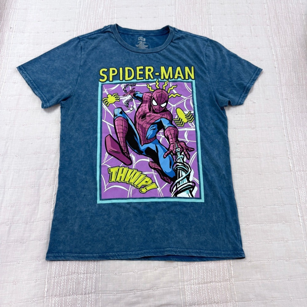 Marvel Spider-Man T-Shirt Boys Youth M Blue Mineral Wash Comic Graphic Tee
